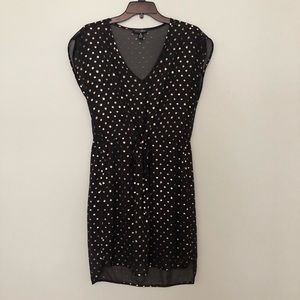 AQUA DRESS IN BLACK WITH GOLD POLKA DOTS SZ SMALL